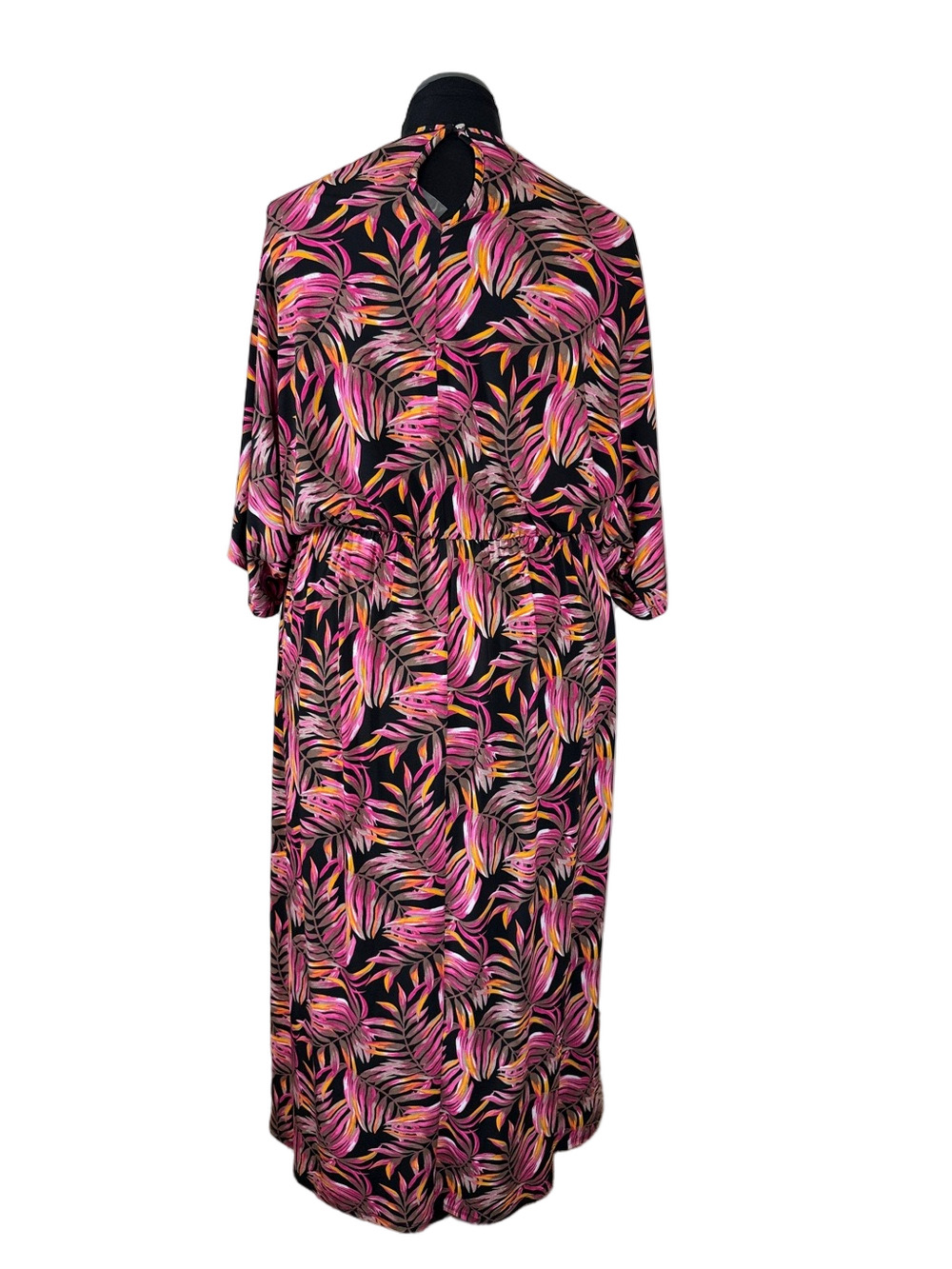 Ashley Stewart Black Maxi Faux Wrap Dress with Pink Orange Leaf Print - Picture 6 of 10